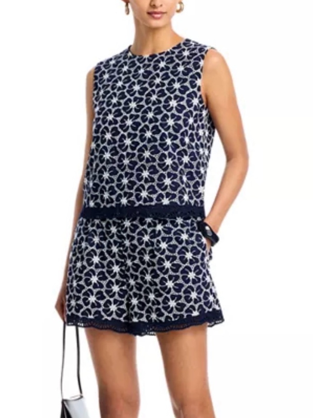 Aqua Navy and White Allover embroidered eyelet set